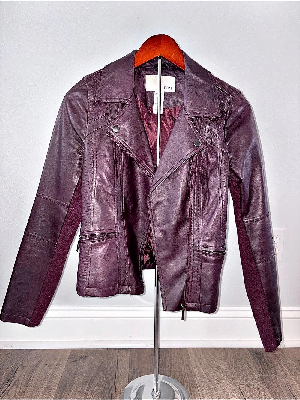 bar III Women’s Small Faux Leather Moto Jacket Size Small